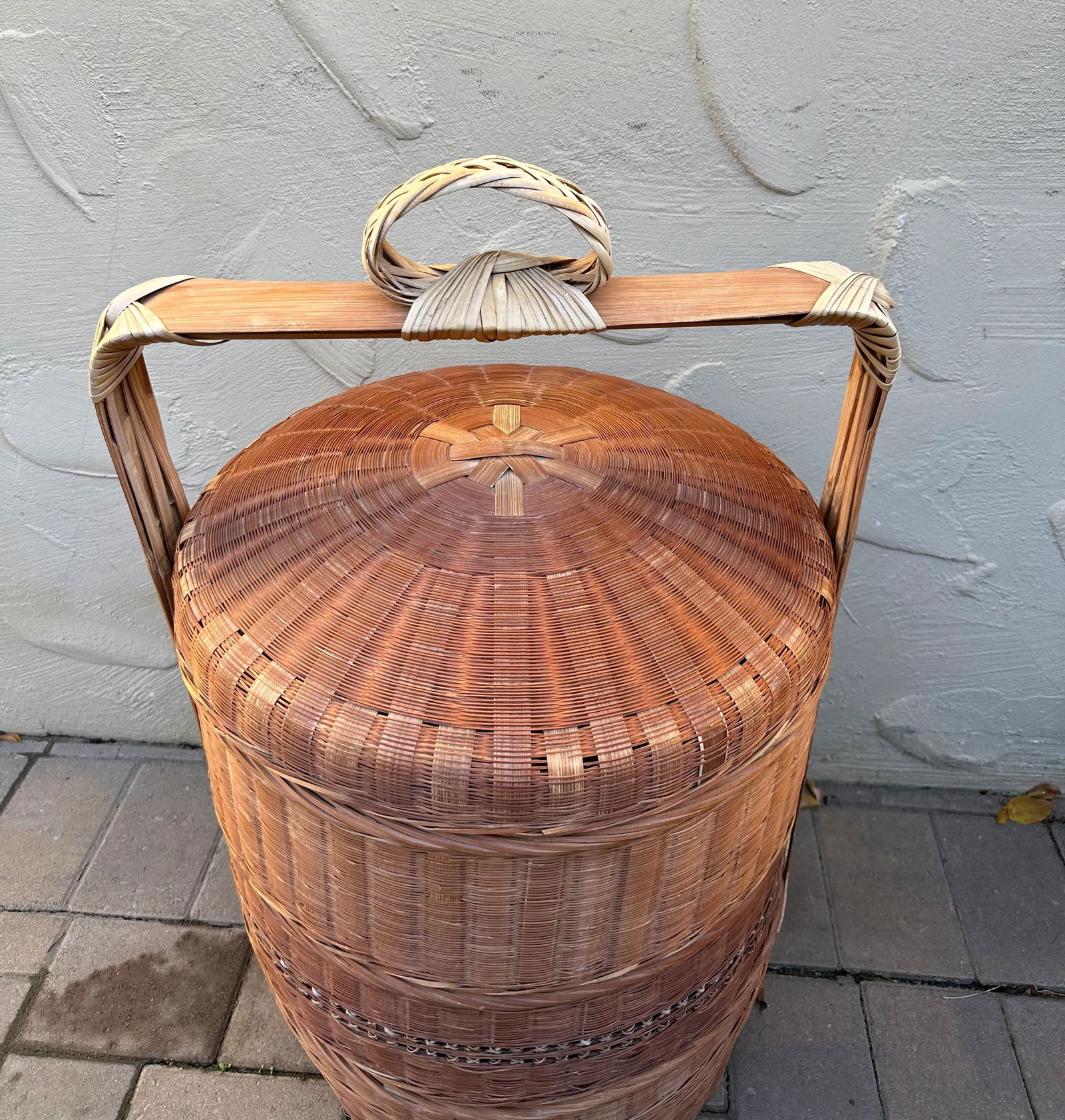 Vintage Chinese Three Tier Wood Woven Wedding Storage Basket - 4