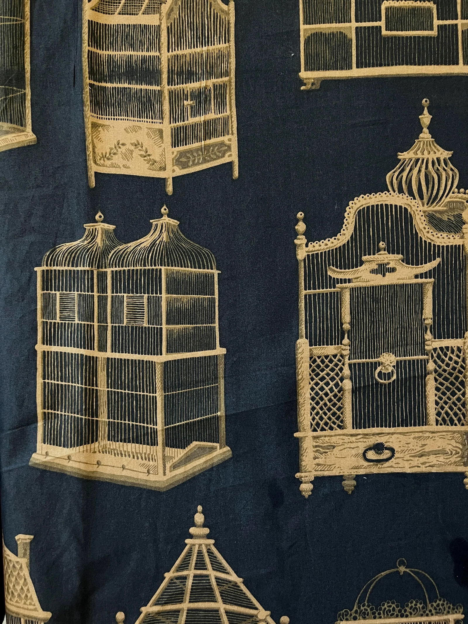 Schumacher Cage a Oiseaux Gold on Black Birdcage Themed Fabric 6 Yards Discontinued - 2