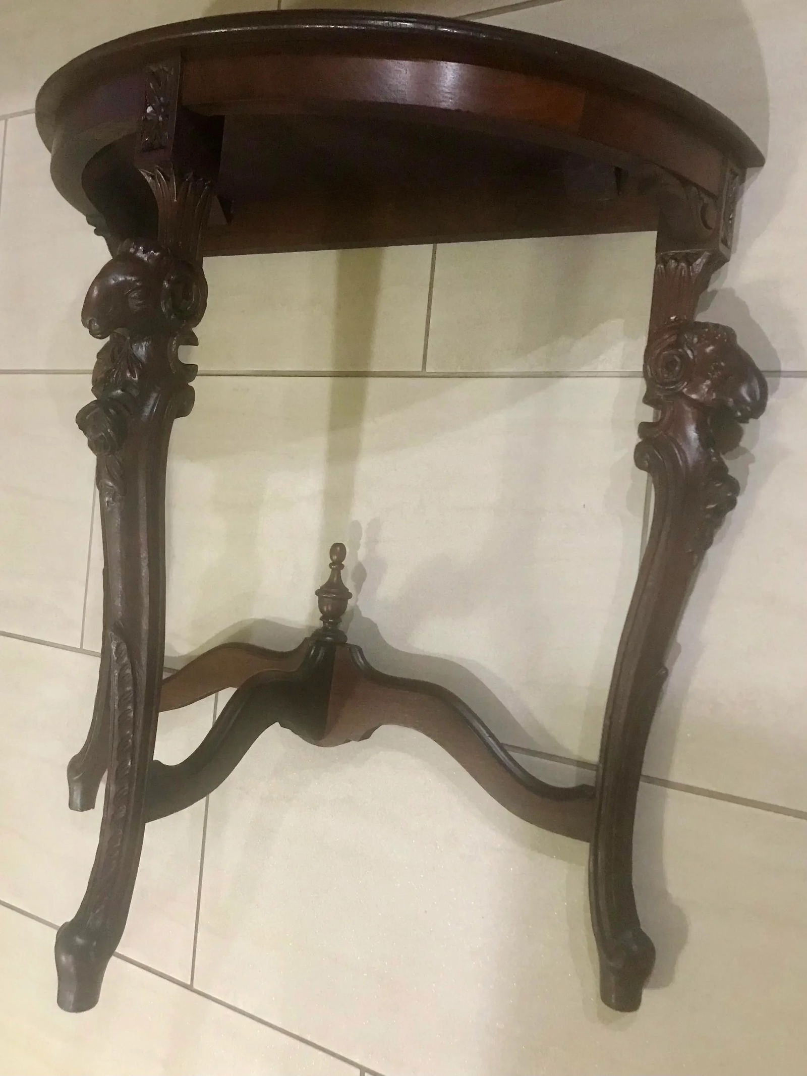 Mid 19th Century Antique Rams' Heads, Walnut Wall Table, Demi-Lune - 2