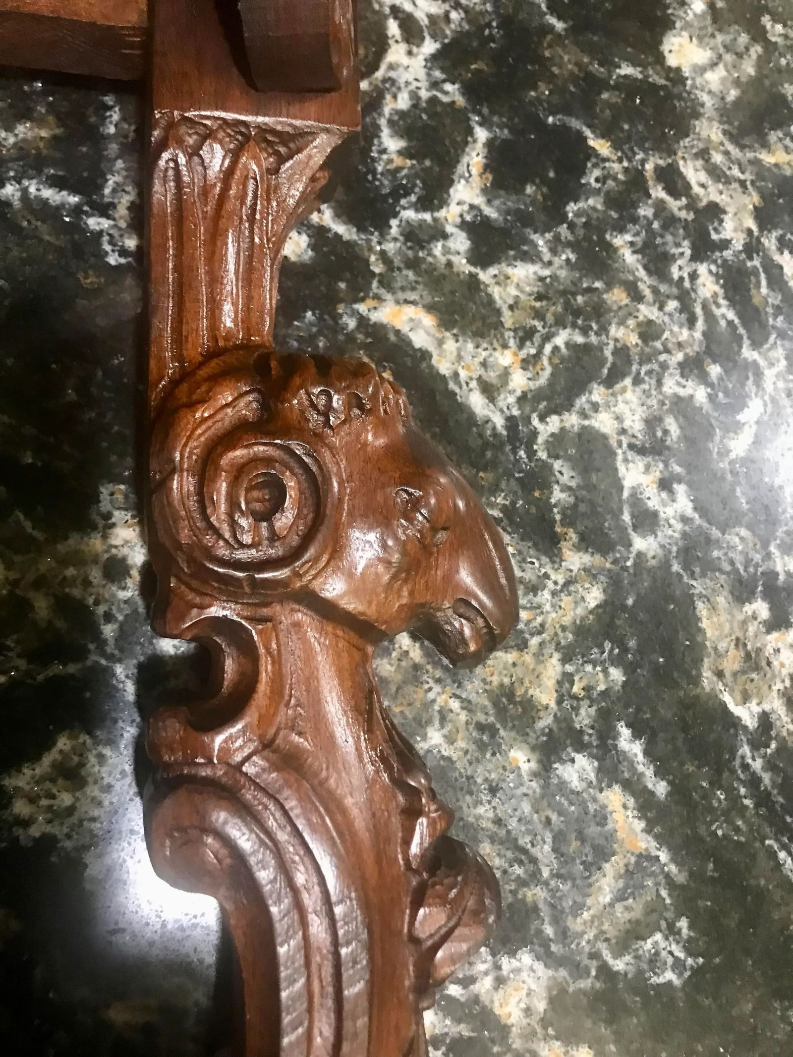 Mid 19th Century Antique Rams' Heads, Walnut Wall Table, Demi-Lune - 5