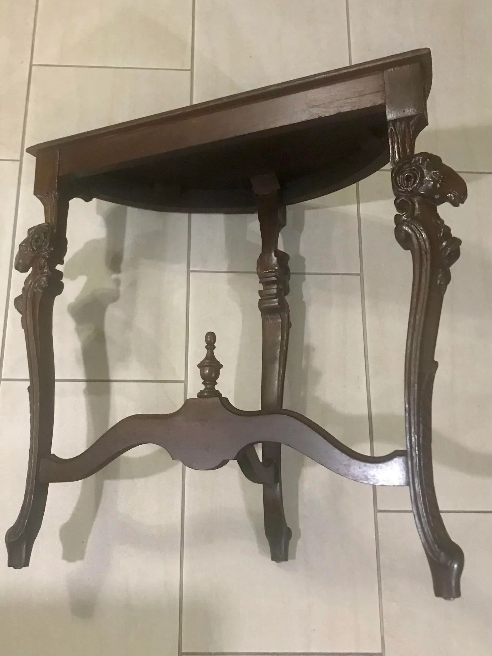 Mid 19th Century Antique Rams' Heads, Walnut Wall Table, Demi-Lune - 8