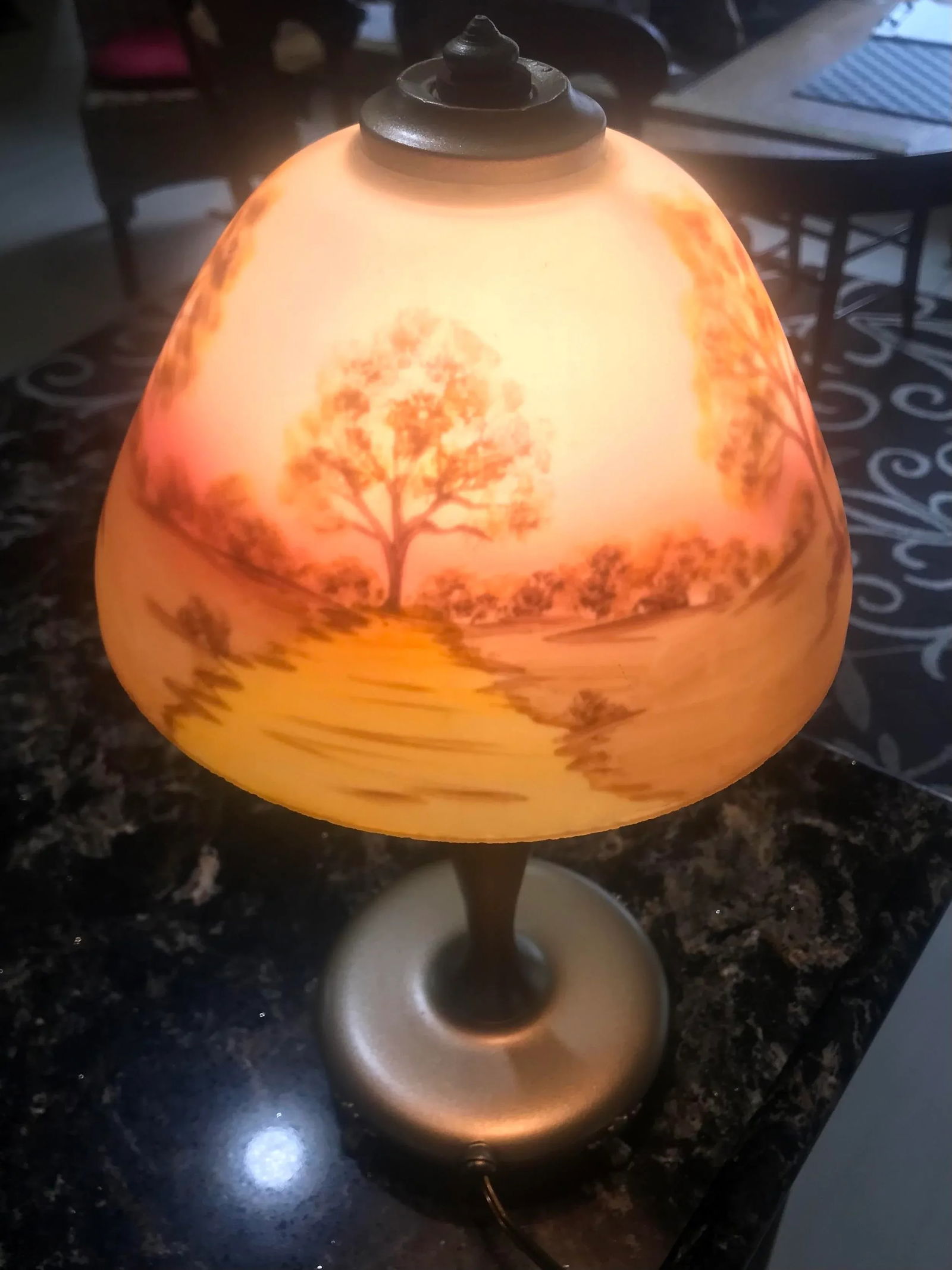 Antique Reverse-Painted, Boudoir Table Lamp, 19th Century - 5