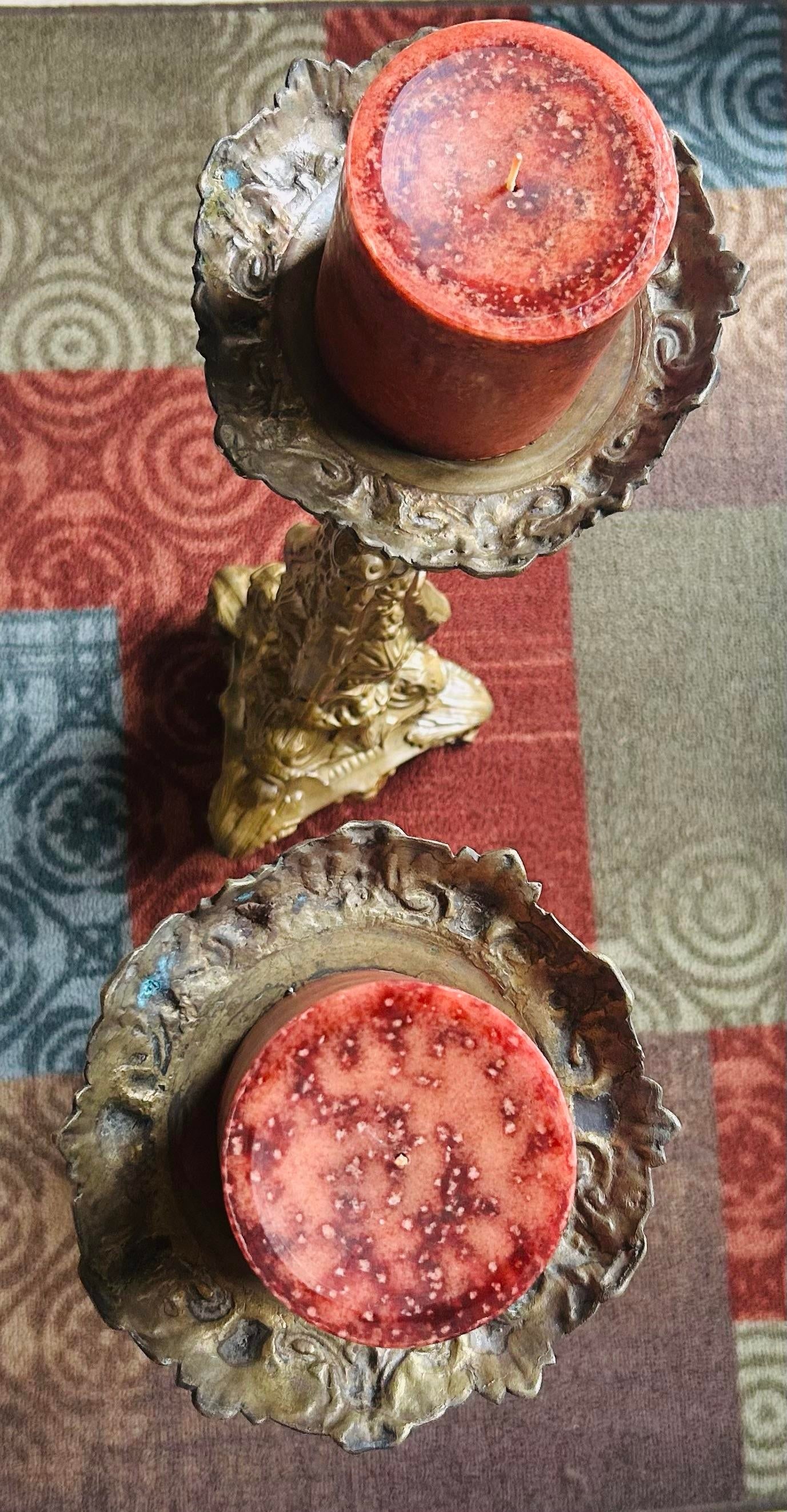 Large, Pair of Early 19th Century Brass Italian Repousse Rococo, Catholic Pricket Sticks / Floor Can - 7