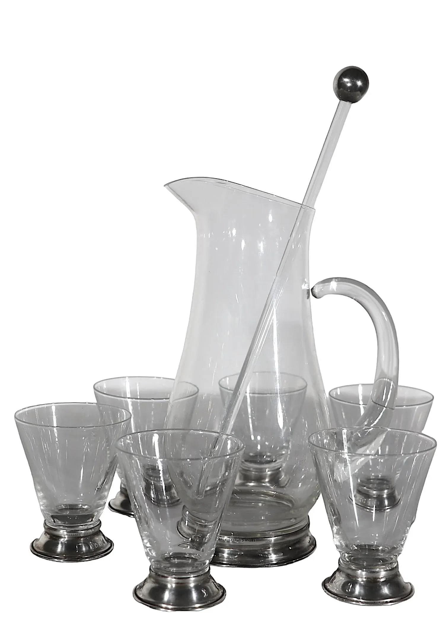 8 Pc. Wallace Sterling and Glass Mid Century Cocktail Pitcher Set - 12