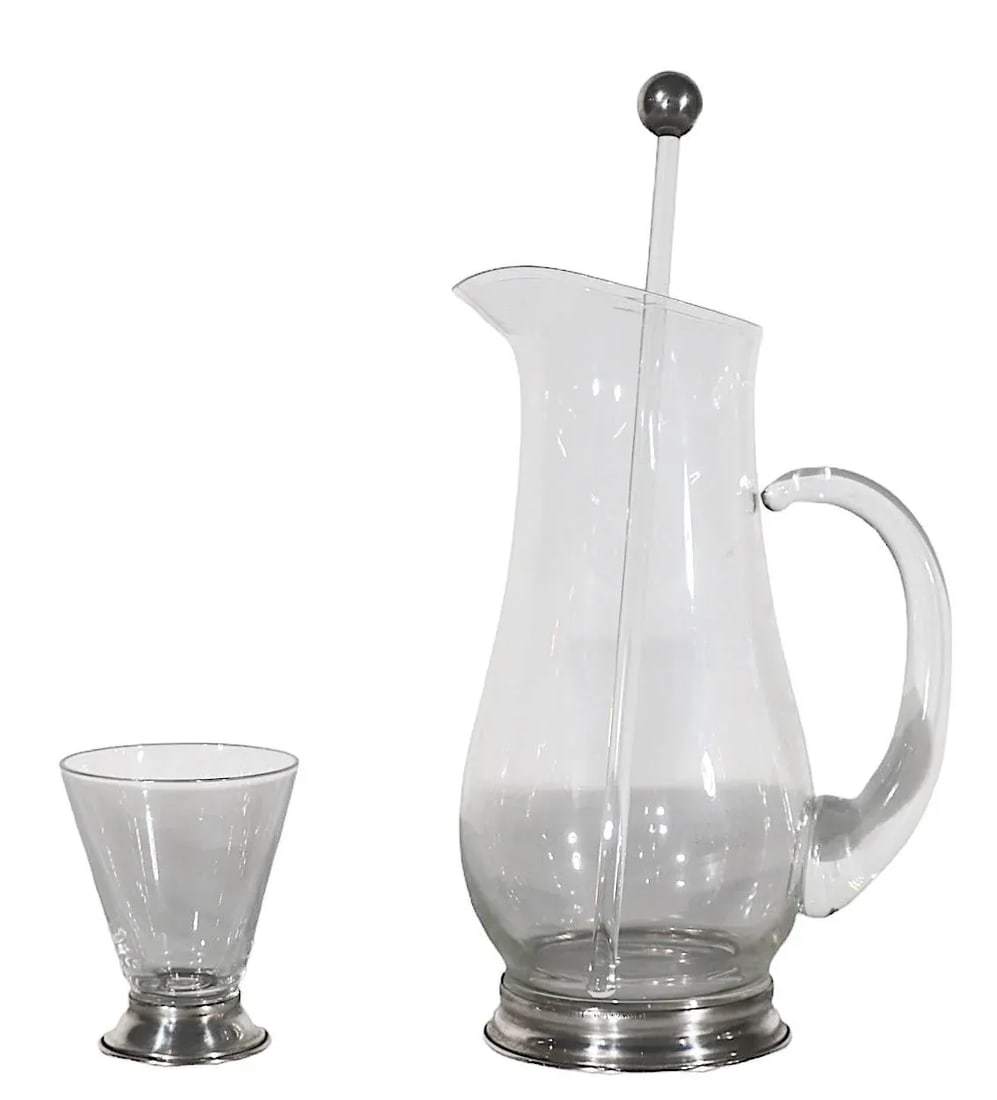 8 Pc. Wallace Sterling and Glass Mid Century Cocktail Pitcher Set - 2