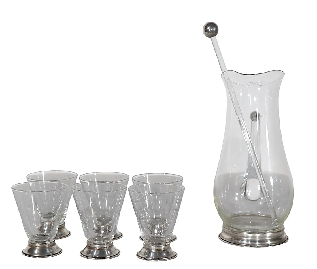 8 Pc. Wallace Sterling and Glass Mid Century Cocktail Pitcher Set - 6