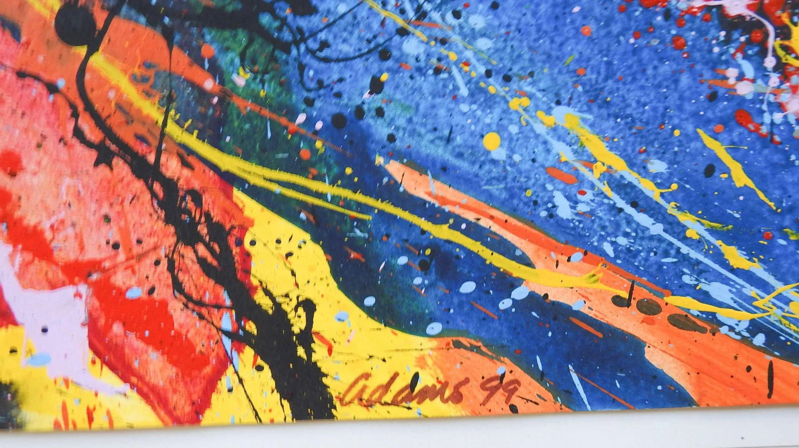 Abstract Style of Jackson Pollock Magenta Blue & Black Painting on Paper - 2