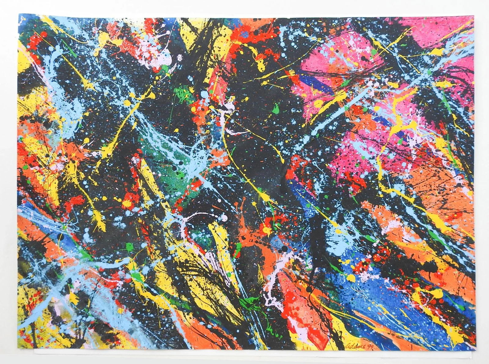 Abstract Style of Jackson Pollock Magenta Blue & Black Painting on Paper - 3