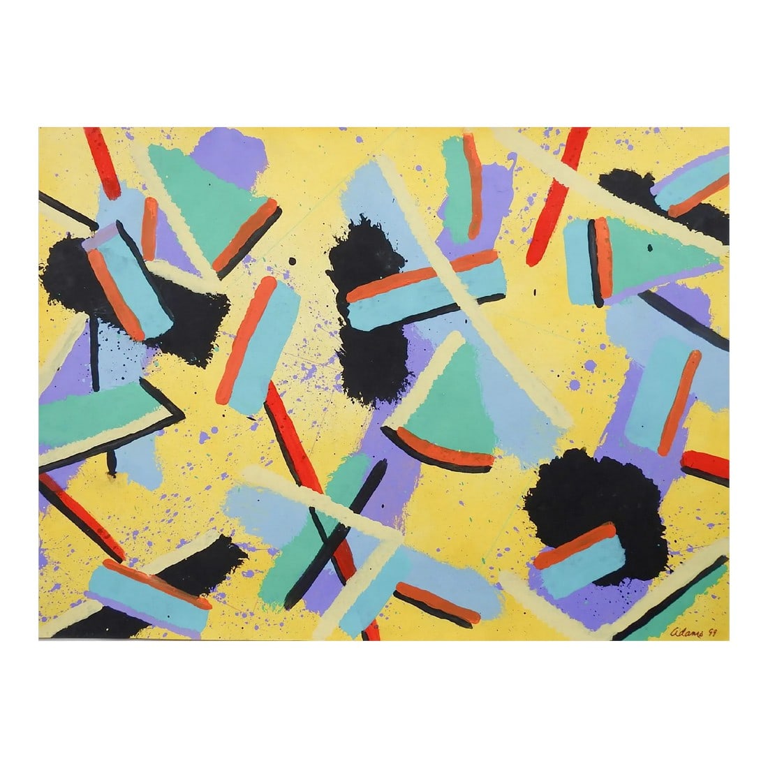 Vintage Abstract Expressionist Jerry Adams Painting on Paper in Yellow Blue Black (1 of 3)