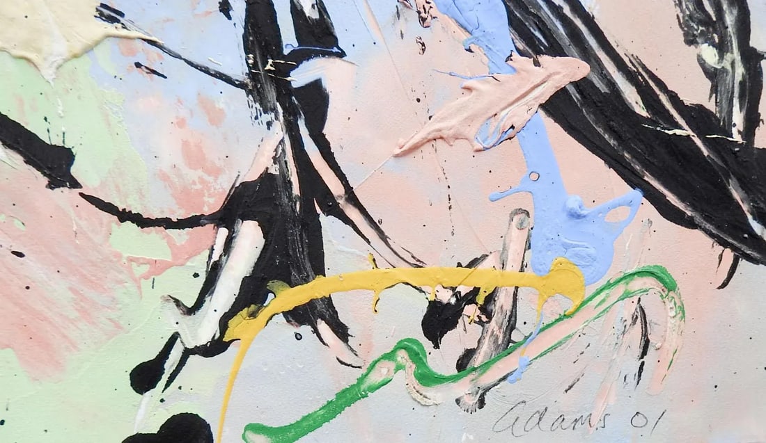 Abstract Style of Jackson Pollock Painting in Pink Blue & Black - 2