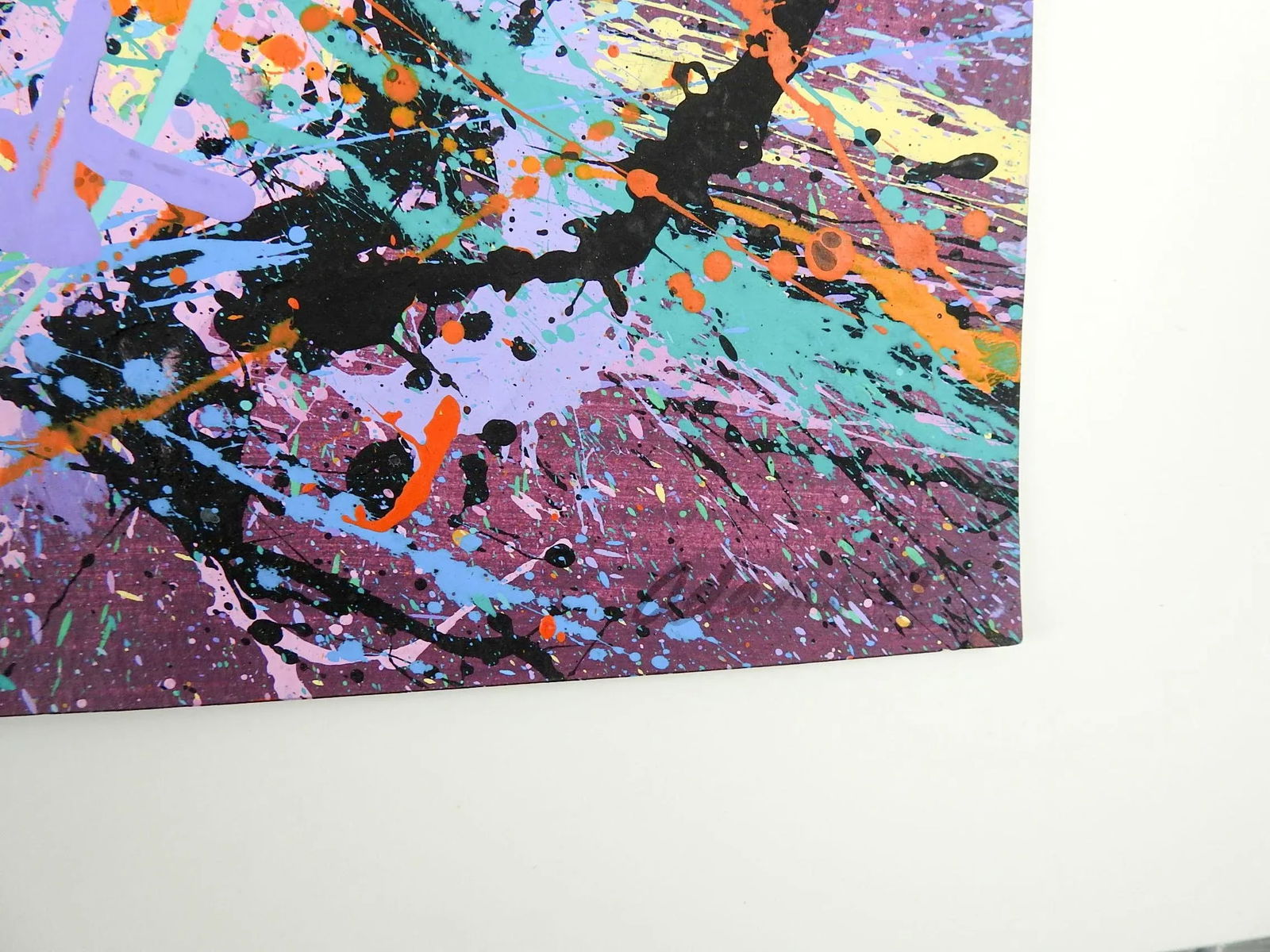 Abstract Expressionist Painting on Paper in Lavender & Turquoise Style of Jackson Pollock - 2