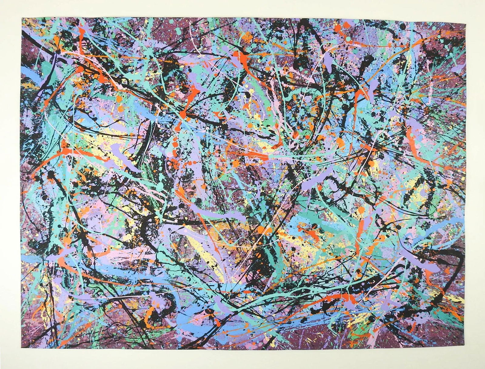 Abstract Expressionist Painting on Paper in Lavender & Turquoise Style of Jackson Pollock - 3