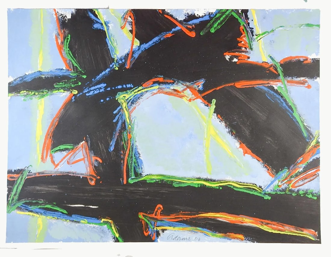 Bold Abstract Expressionist Jerry Adams Painting on Paper - 3