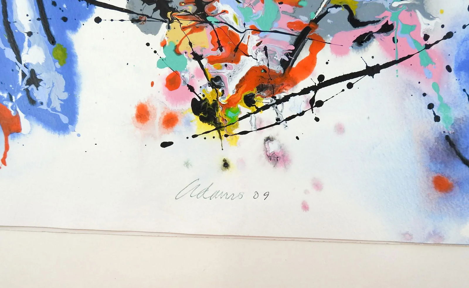 Abstract Expressionist Jerry Adams Blue Red Painting on Paper - 2