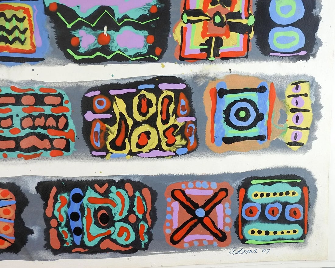 Abstract Expressionist Jerry Adams Icons Cartouche Painting on Paper - 2