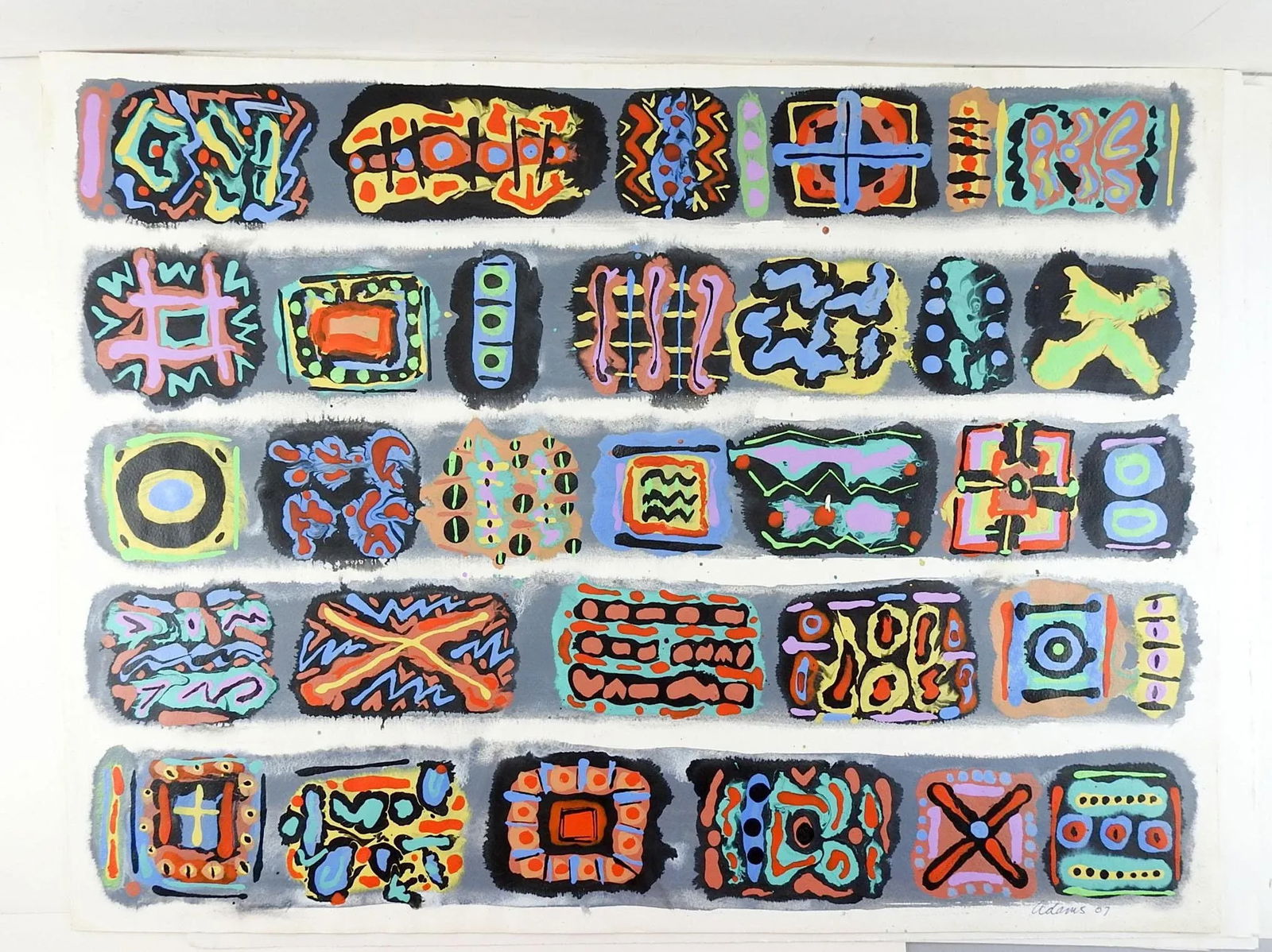 Abstract Expressionist Jerry Adams Icons Cartouche Painting on Paper - 4