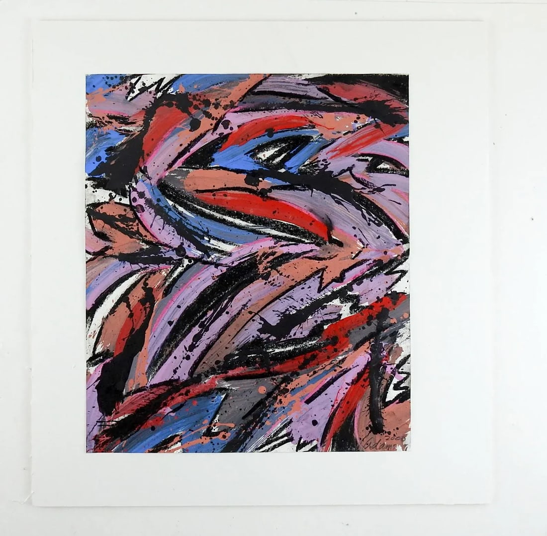 Abstract Jerry Adams Purple & Black Painting on Paper - 2