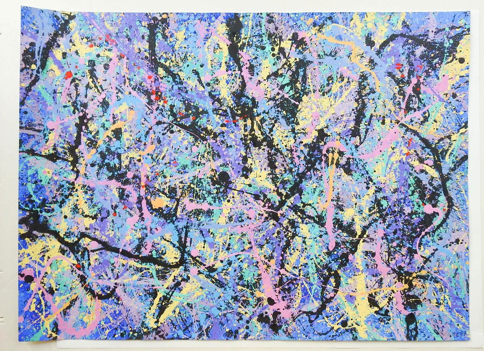Abstract Expressionist Lavender, Blue & Black Painting Style of Jackson Pollock - 4