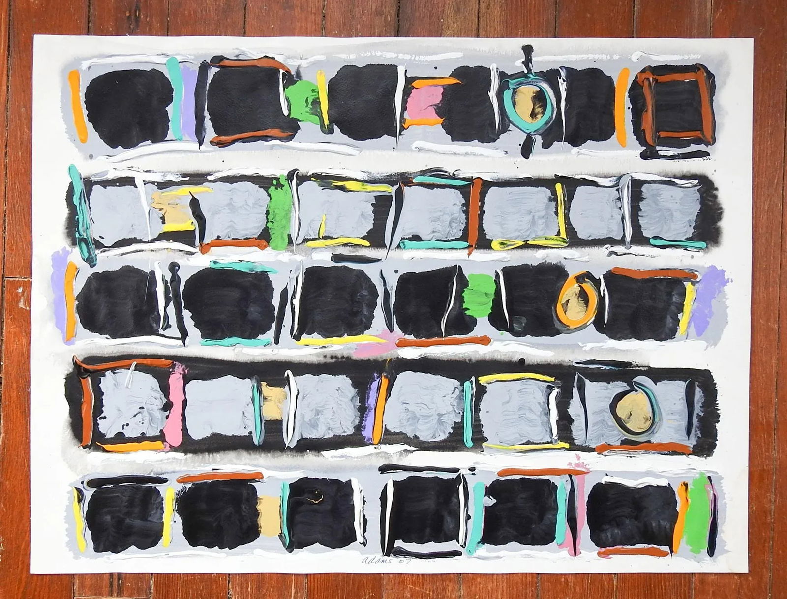 Abstract Expressionist Jerry Adams Black Boxes Painting on Paper - 3