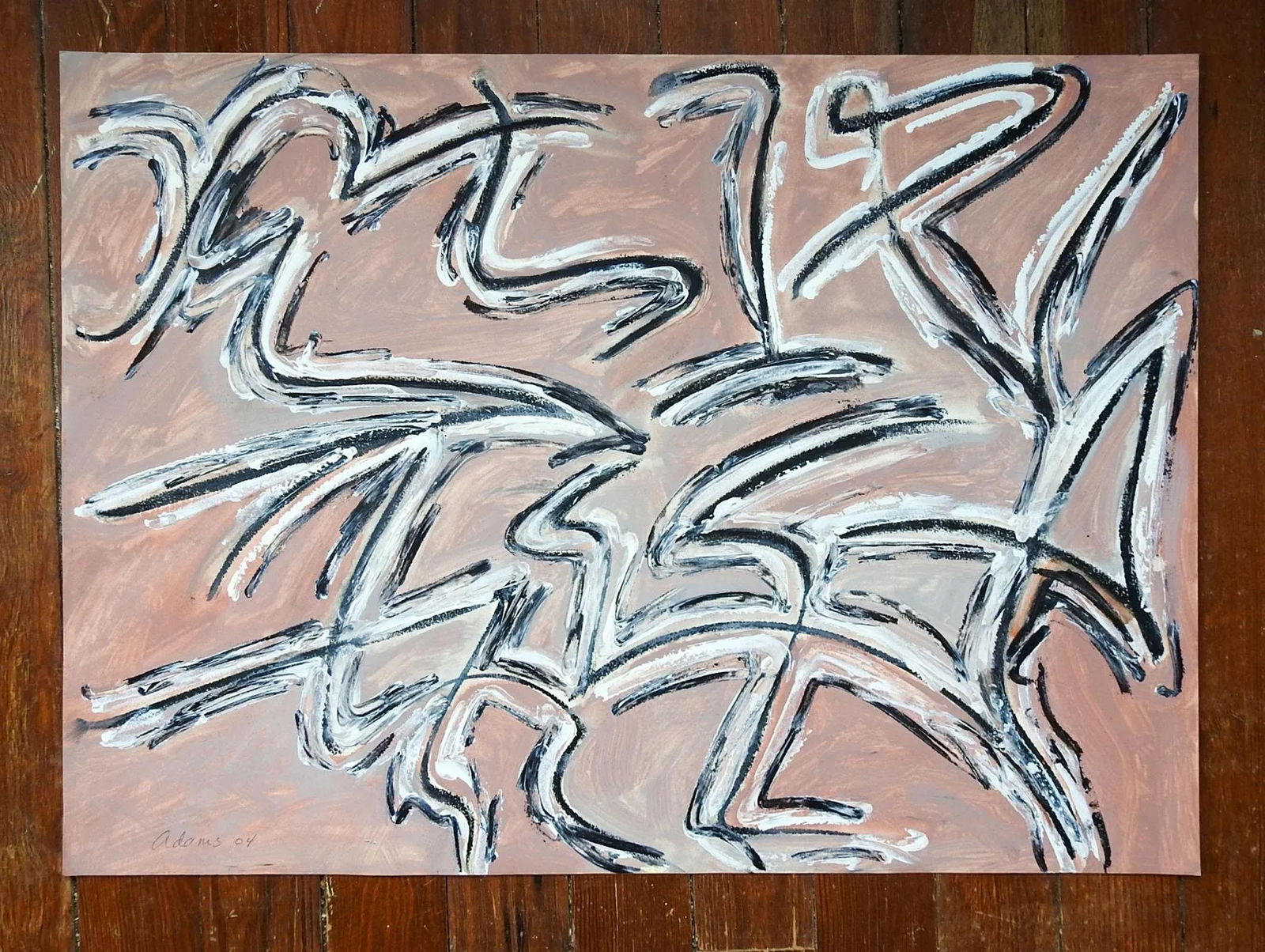 Abstract Expressionist Jerry Adams Pink & Gray Painting on Paper - 3