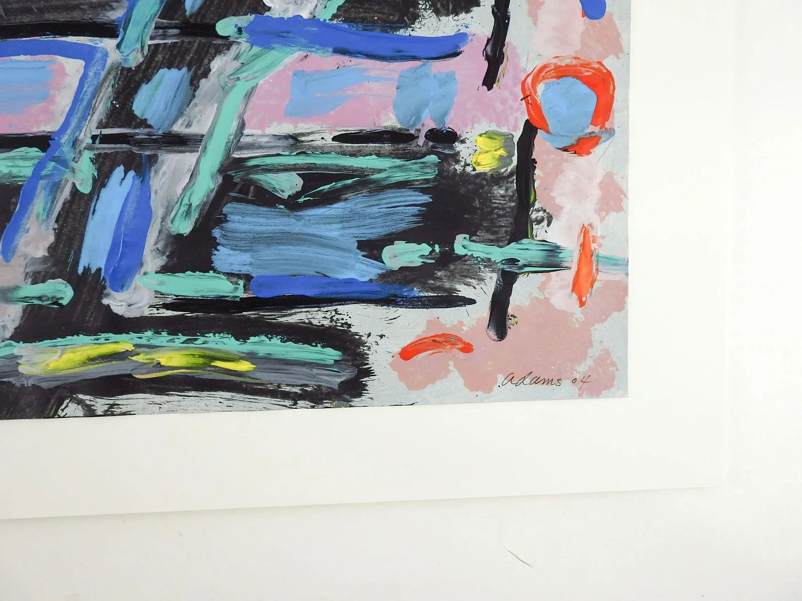 Abstract Blue, Black & Pink Jerry Adams Painting on Paper - 2