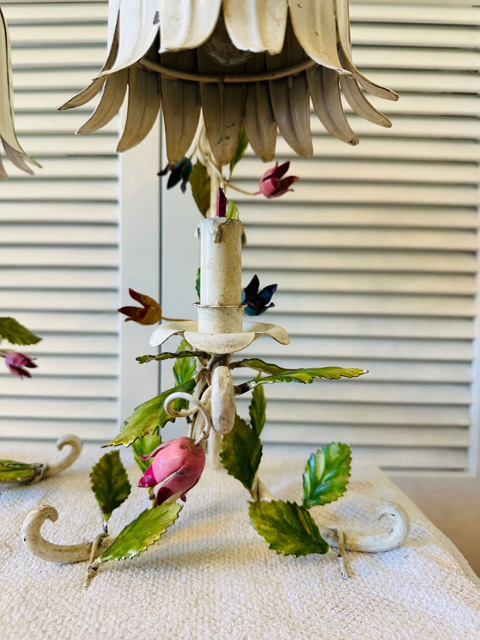 Italian Tole Metal Flower Table Lamps Metal Tulip Shades- a Pair - 10