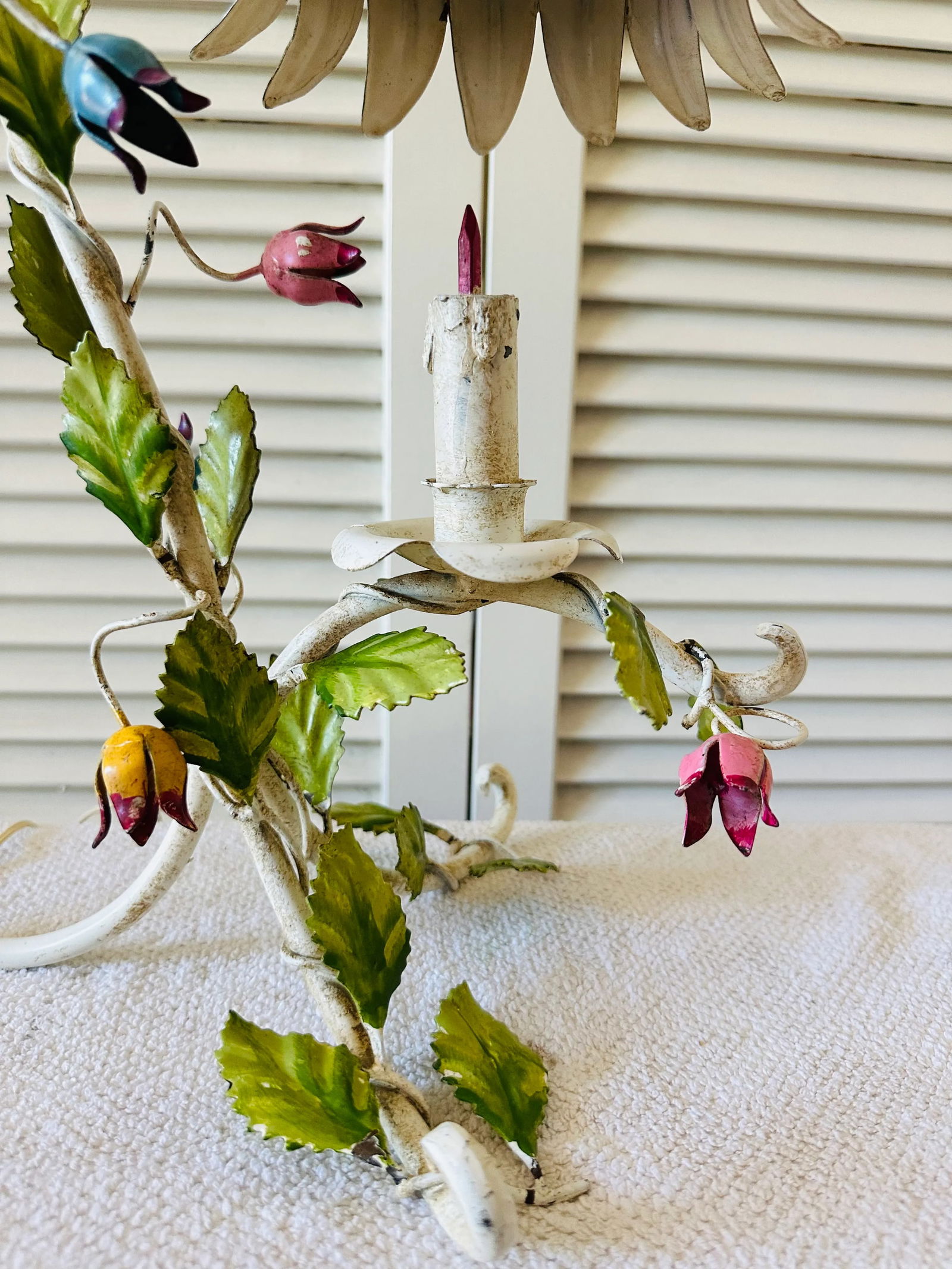 Italian Tole Metal Flower Table Lamps Metal Tulip Shades- a Pair - 11