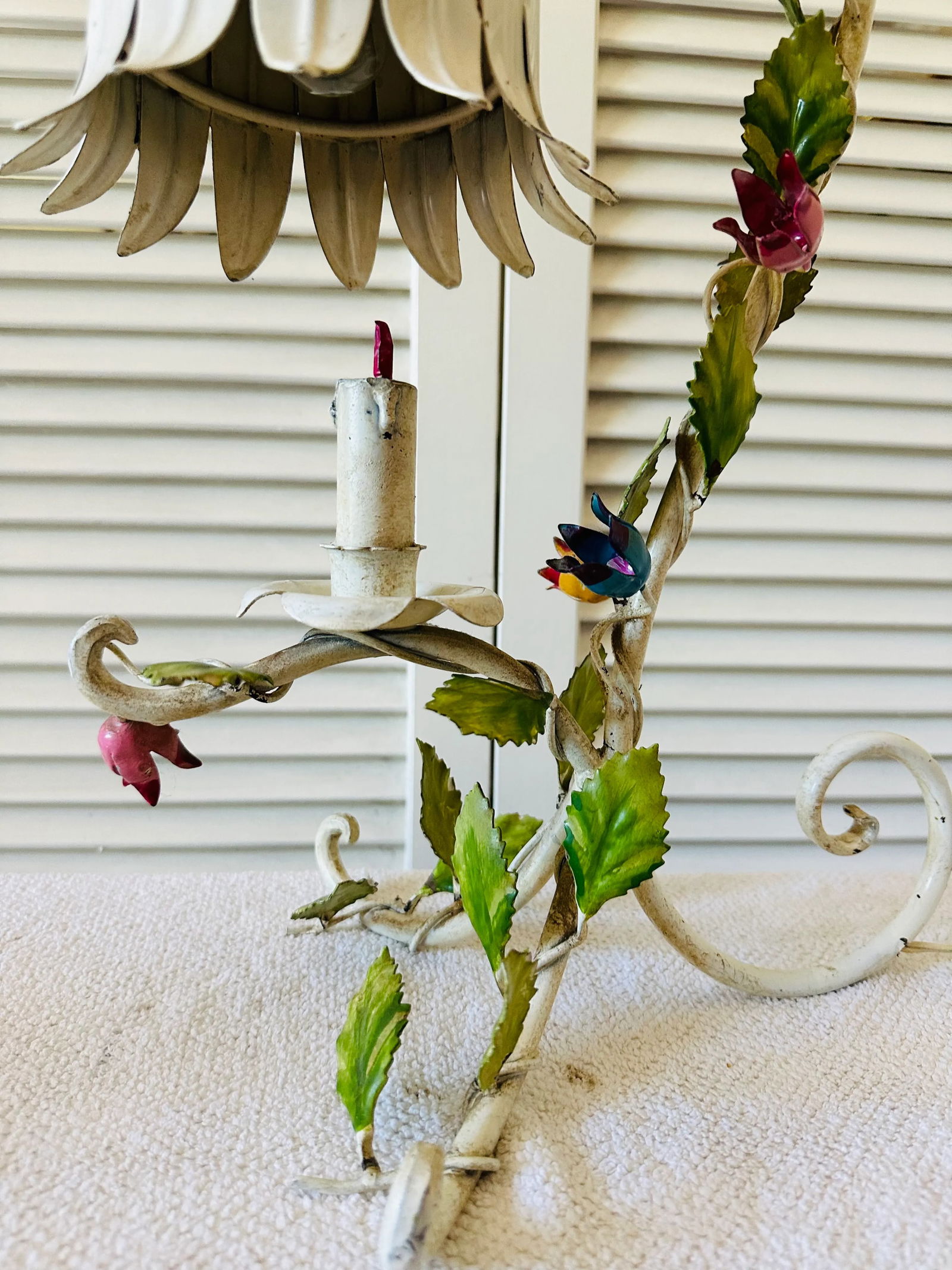 Italian Tole Metal Flower Table Lamps Metal Tulip Shades- a Pair - 12