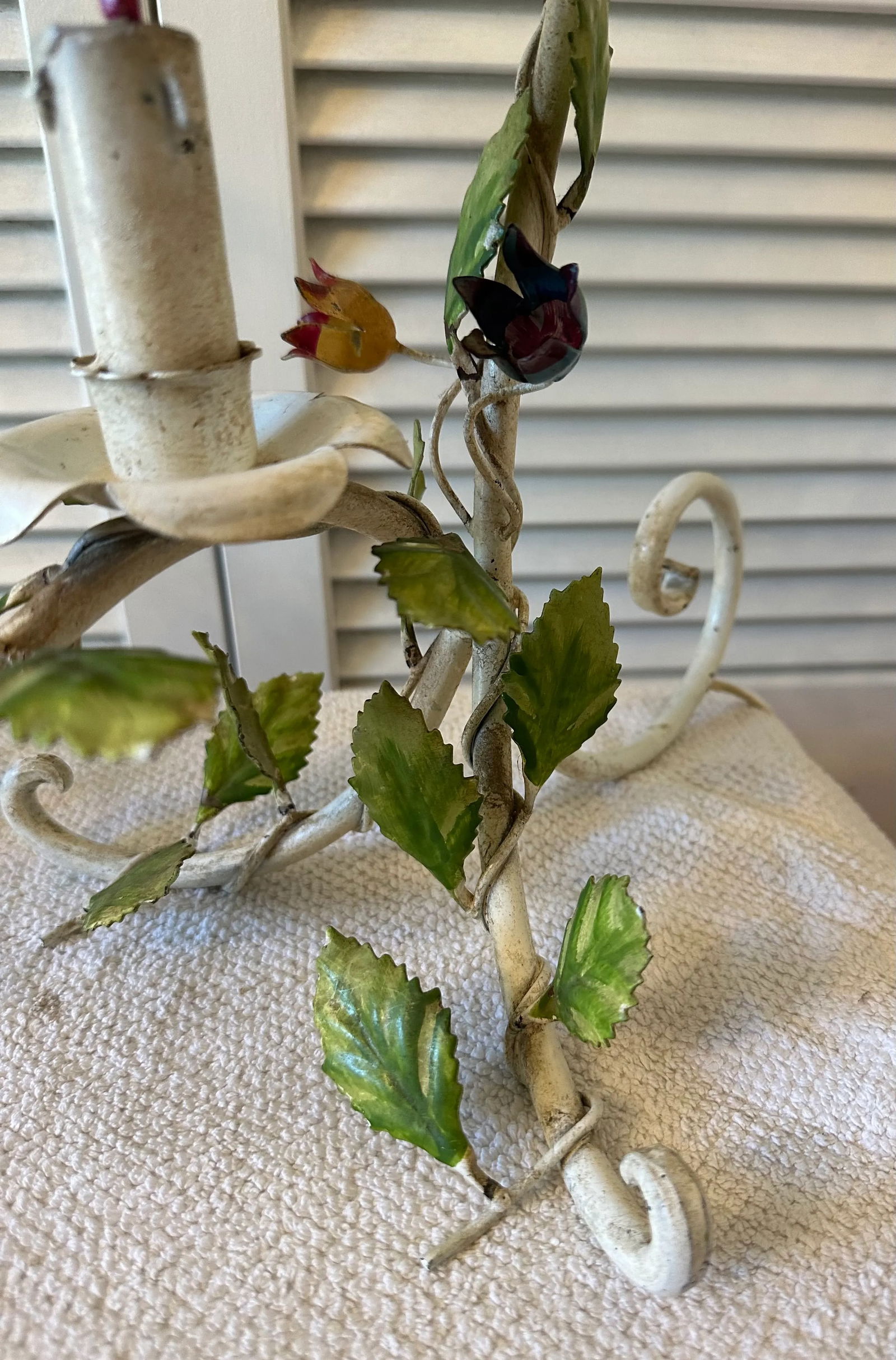 Italian Tole Metal Flower Table Lamps Metal Tulip Shades- a Pair - 4