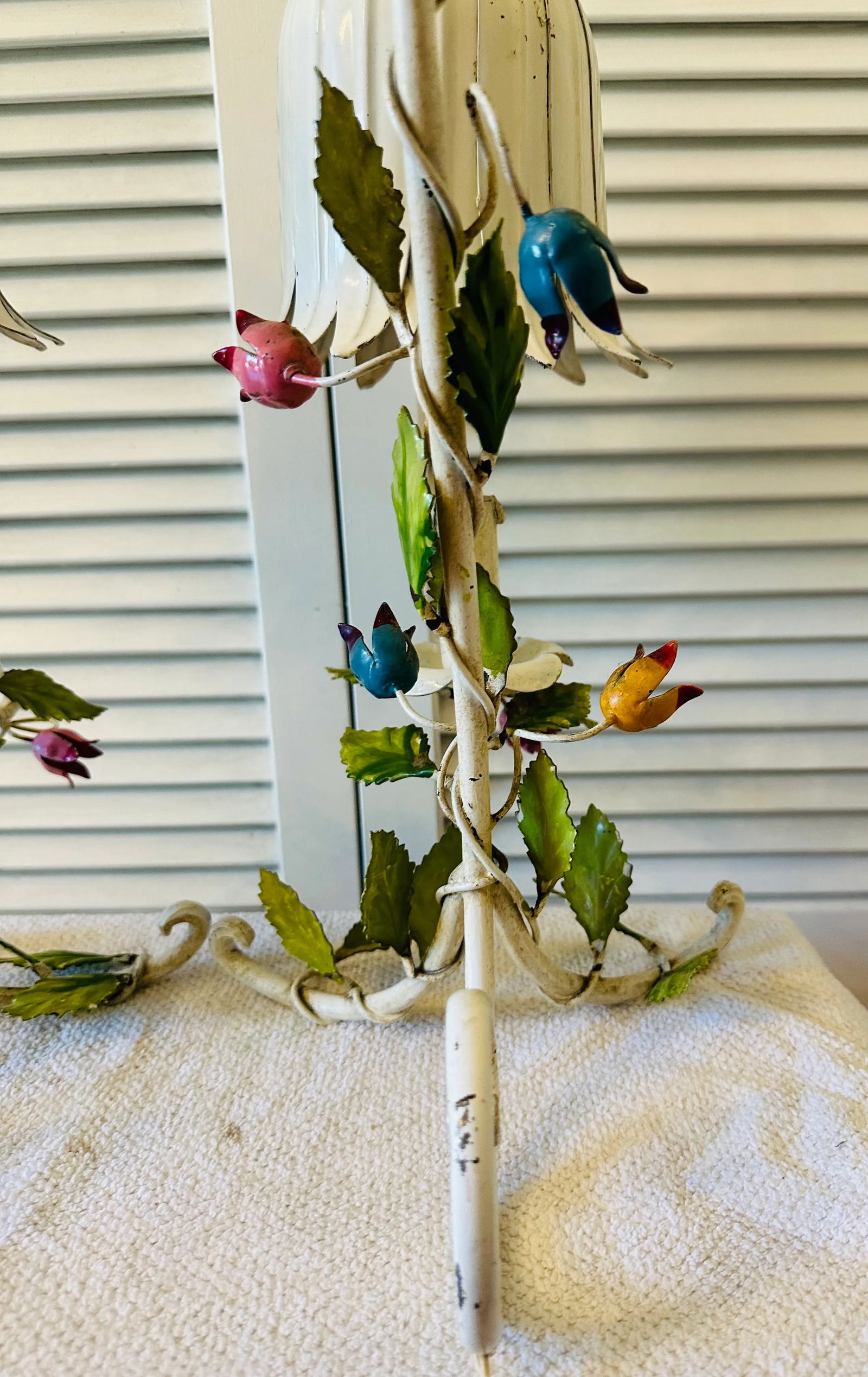 Italian Tole Metal Flower Table Lamps Metal Tulip Shades- a Pair - 8