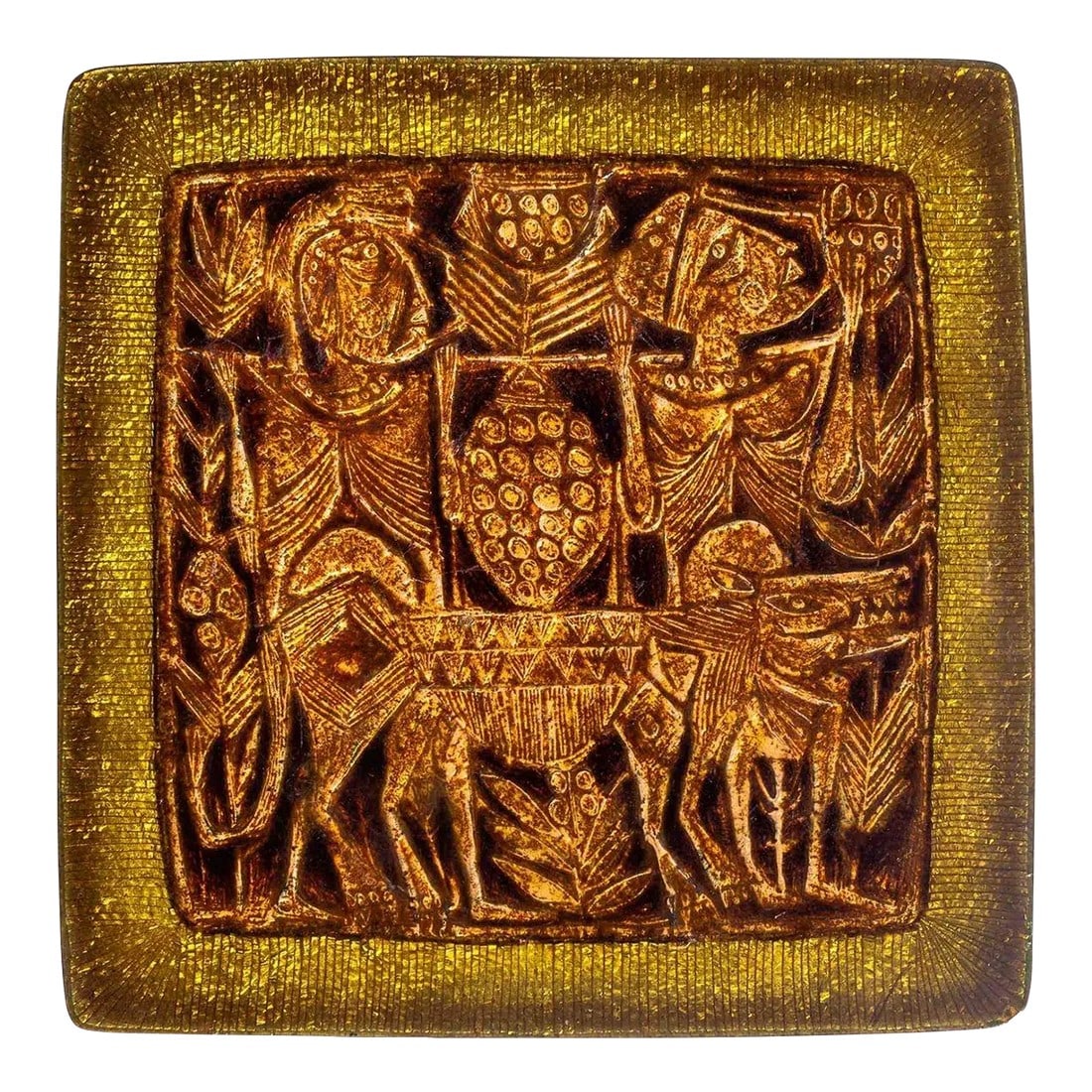 Decorative Tray by Del Campo, Italy 1970: Decorative Tray by Del Campo Italy 1970, grisaille d'oro enameled copper Impressed manufacturer's mark to underside "˜del campo Italy'. Dimensions: 1 h × 11Â½ w ×