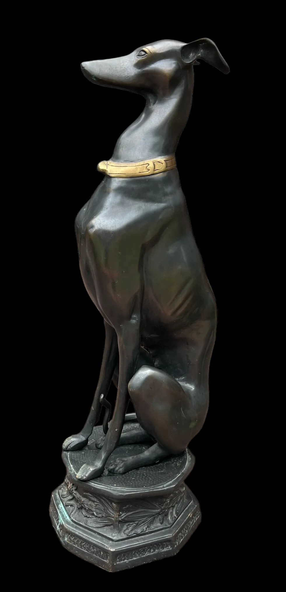 1980s Life Size Bronze Statue of a Whippet Dog on Pedestal - 2