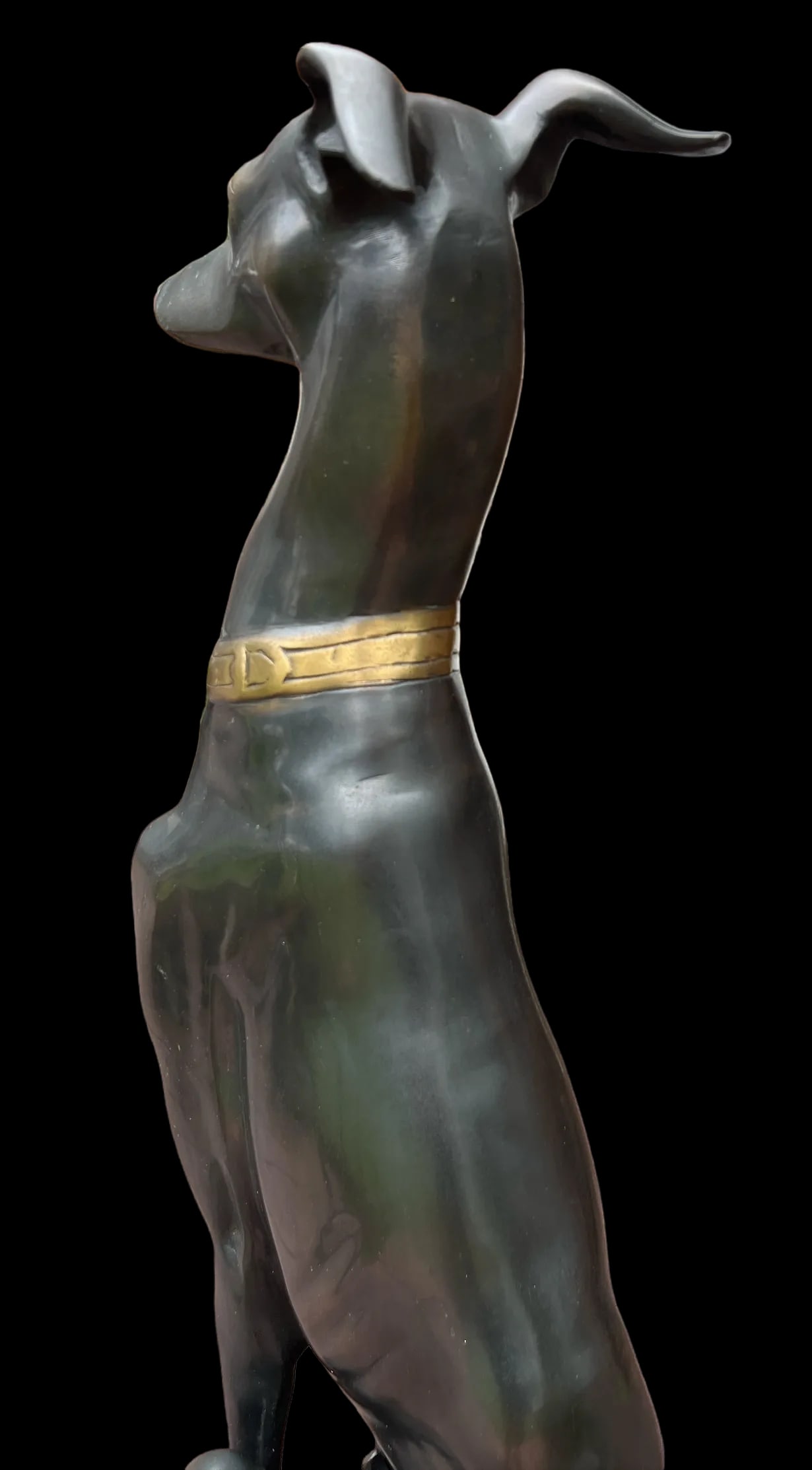 1980s Life Size Bronze Statue of a Whippet Dog on Pedestal - 3