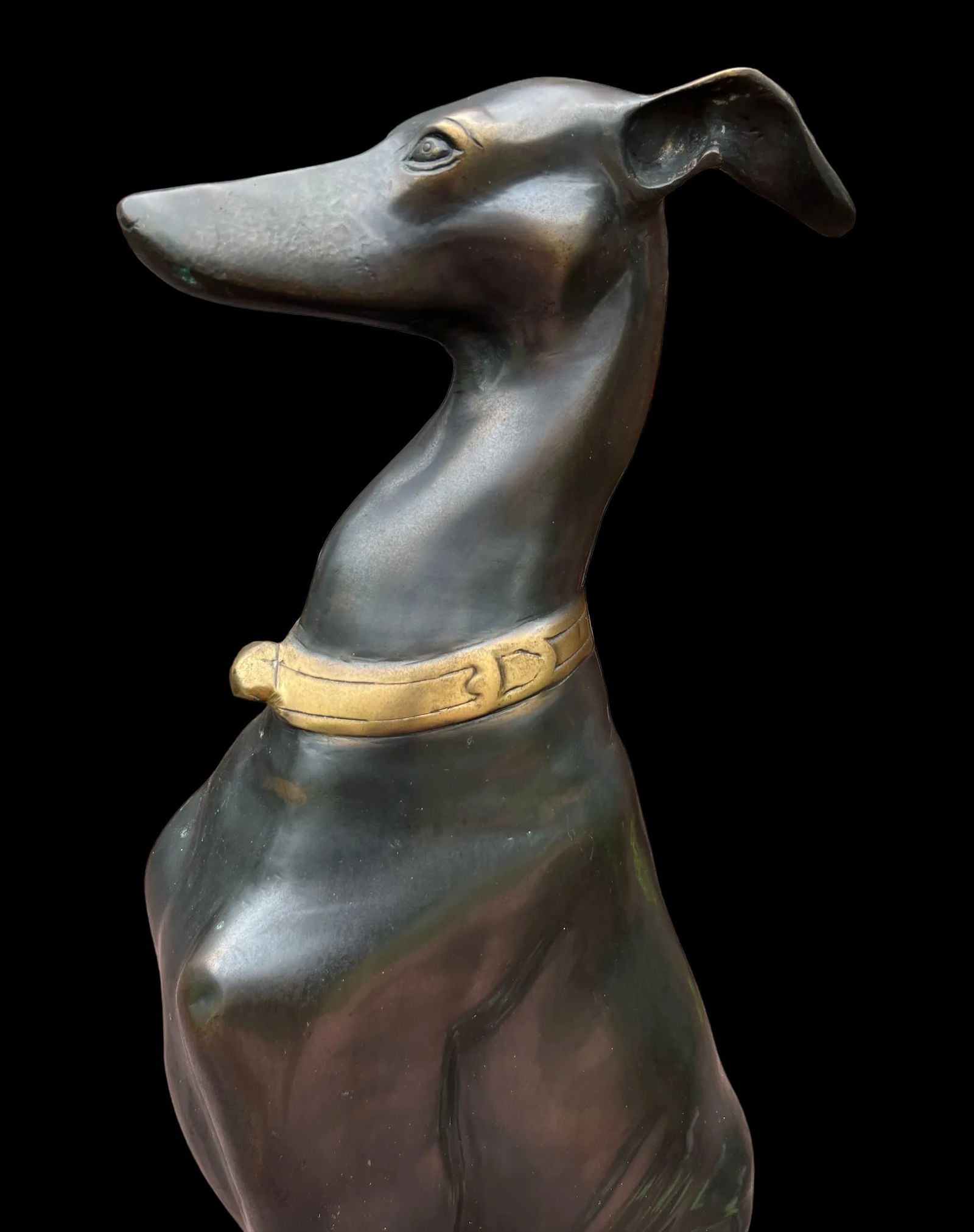 1980s Life Size Bronze Statue of a Whippet Dog on Pedestal - 4