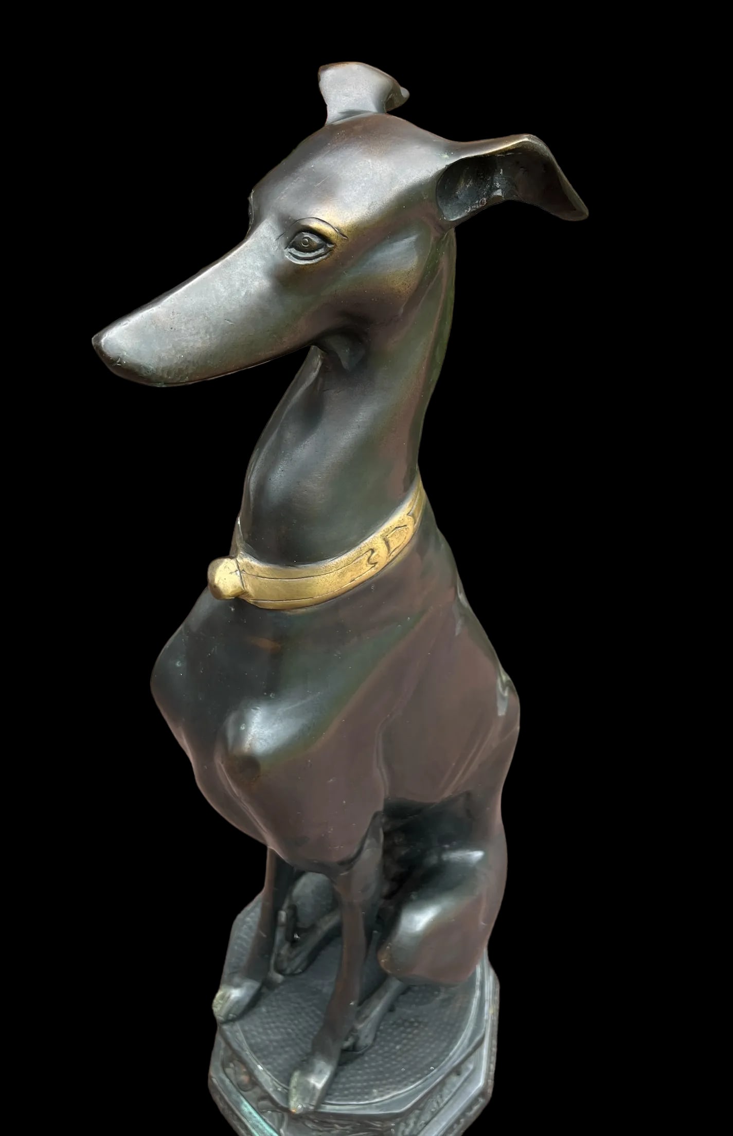 1980s Life Size Bronze Statue of a Whippet Dog on Pedestal - 5