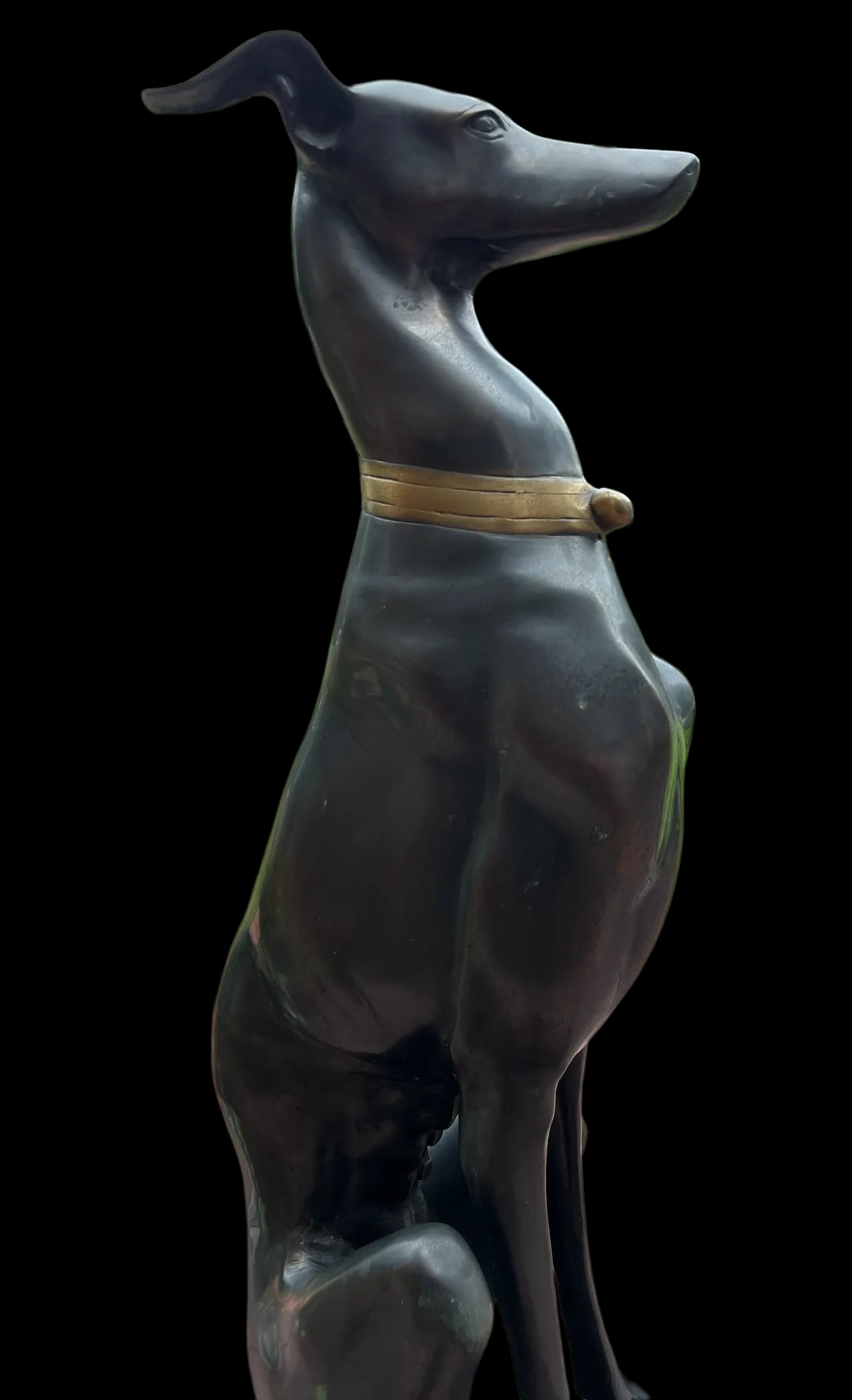 1980s Life Size Bronze Statue of a Whippet Dog on Pedestal - 6