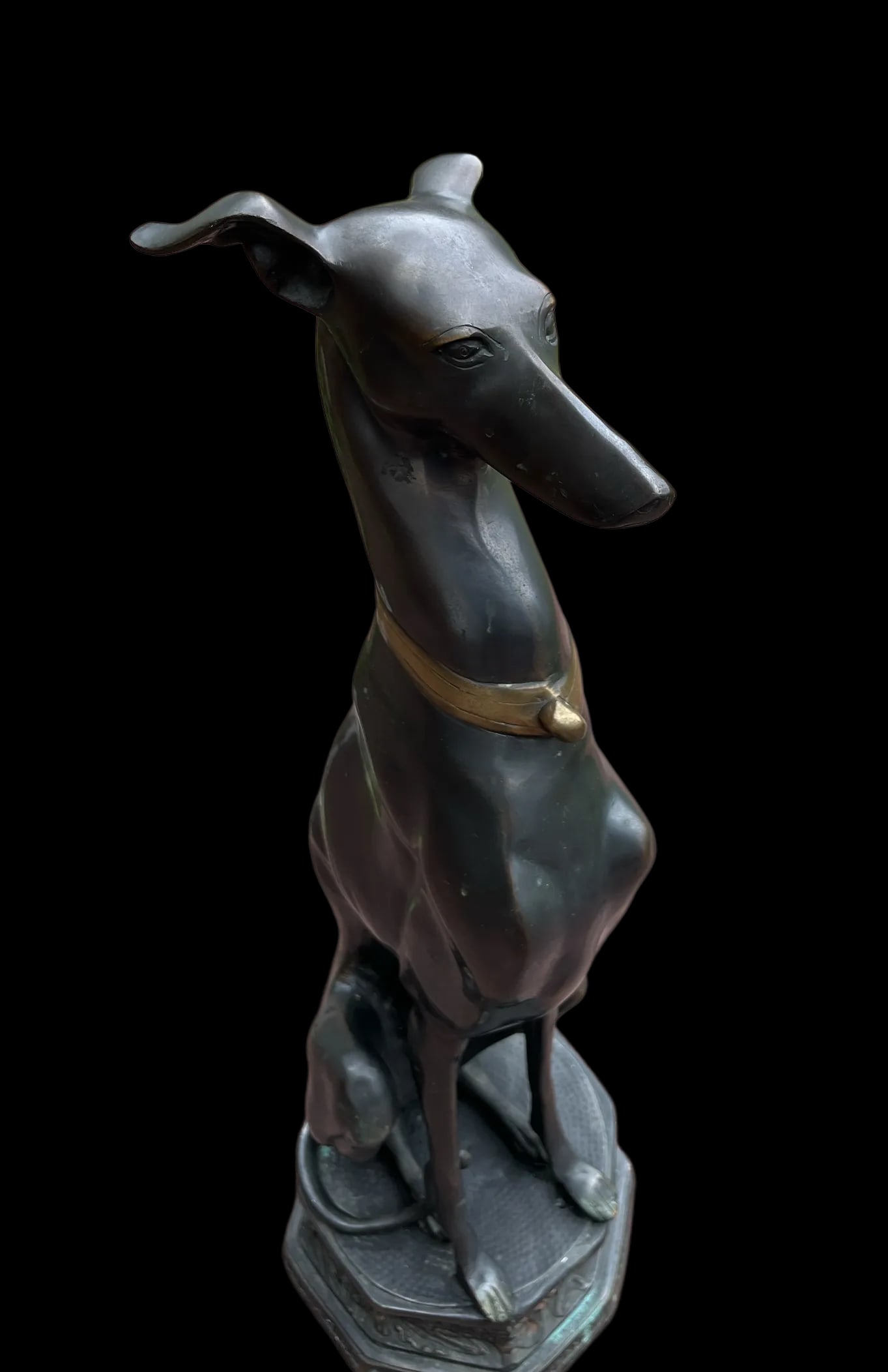 1980s Life Size Bronze Statue of a Whippet Dog on Pedestal - 7
