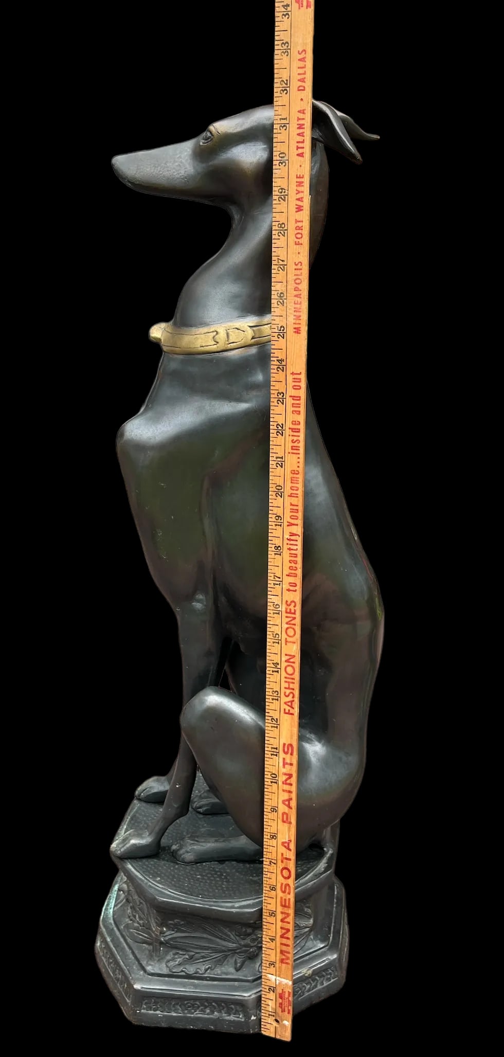 1980s Life Size Bronze Statue of a Whippet Dog on Pedestal - 9