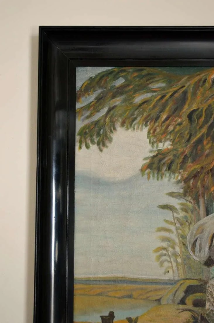 Antique Swedish Pastoral Oil Painting With Sheperdess by C. Eriksson C. 1916 - 2