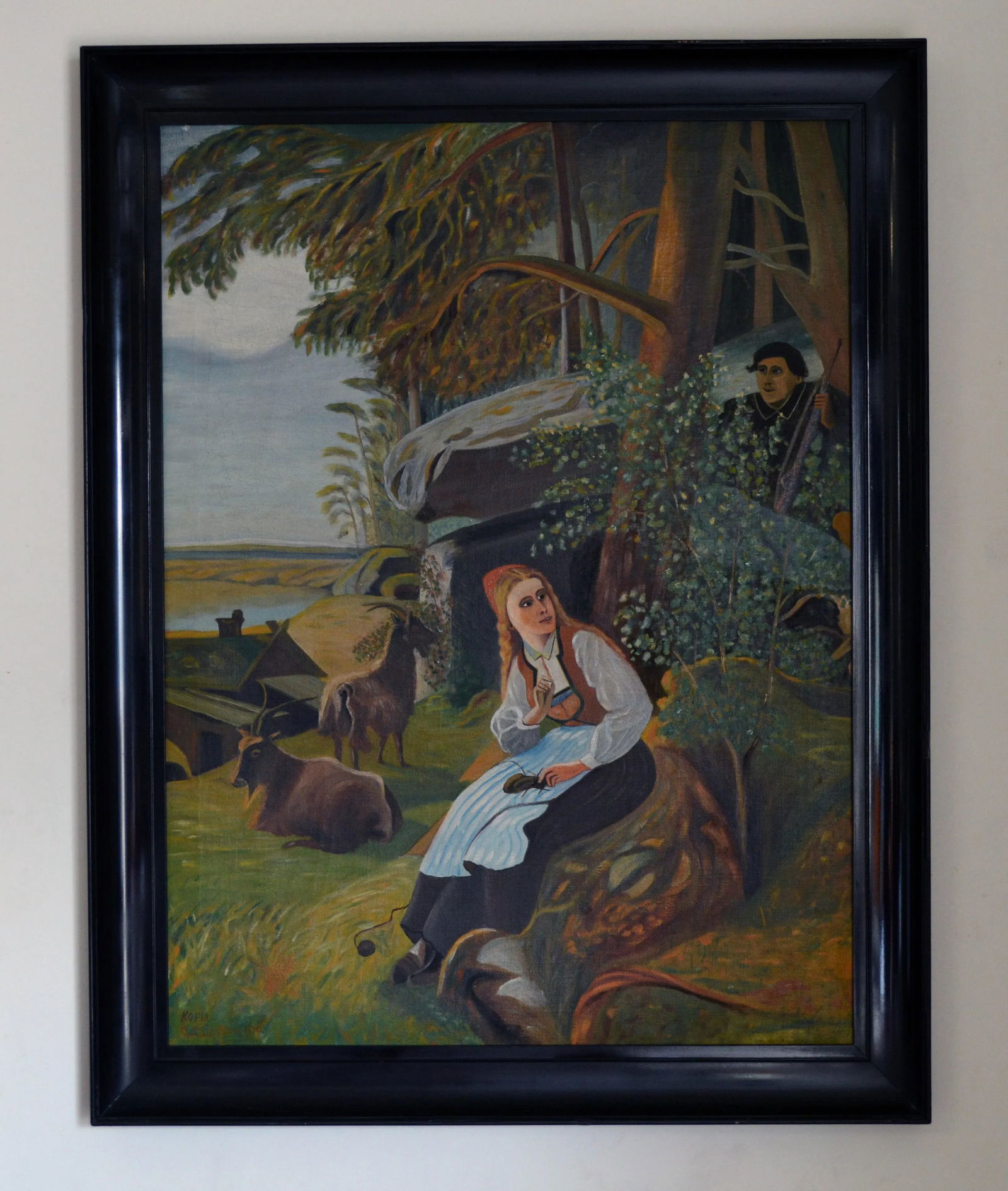Antique Swedish Pastoral Oil Painting With Sheperdess by C. Eriksson C. 1916 - 5