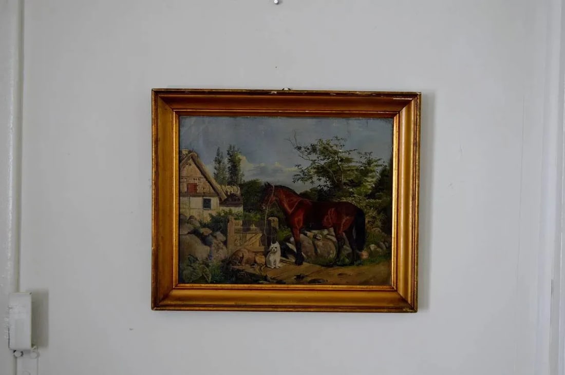 Antique Framed Flemish Equine and Dog Painting - 7