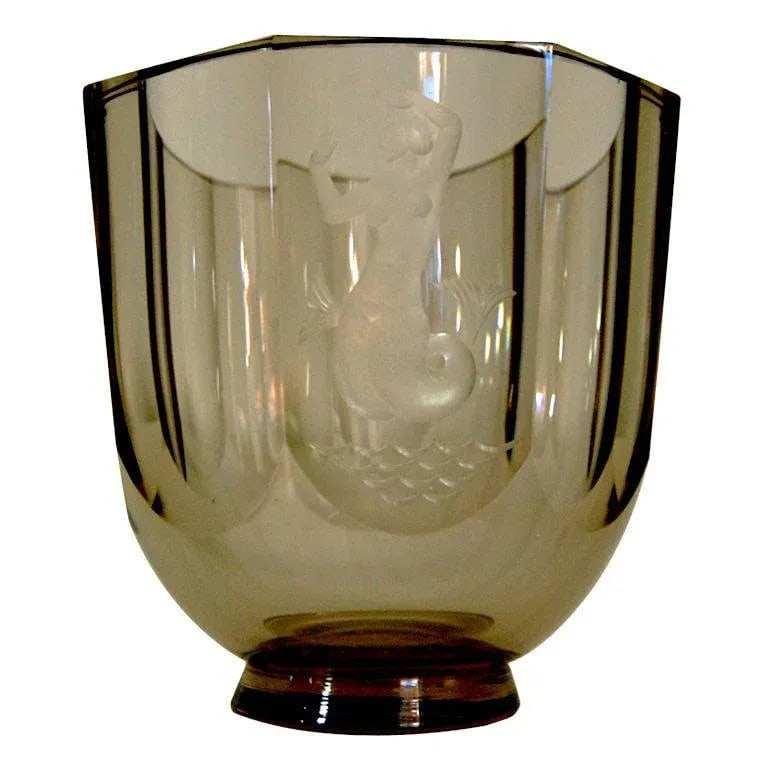 Vintage Nils Landberg for Orrefors Engraved Mermaid Art Deco Glass Vase, Signed 1944 - 10