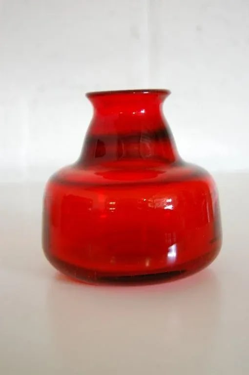 Vintage Erik Höglund Signed Ruby Red Swedish Art Glass Vase for Boda C. 1960 - 2