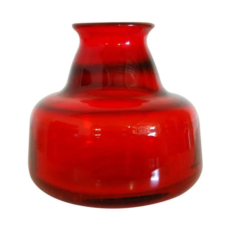 Vintage Erik Höglund Signed Ruby Red Swedish Art Glass Vase for Boda C. 1960 - 9