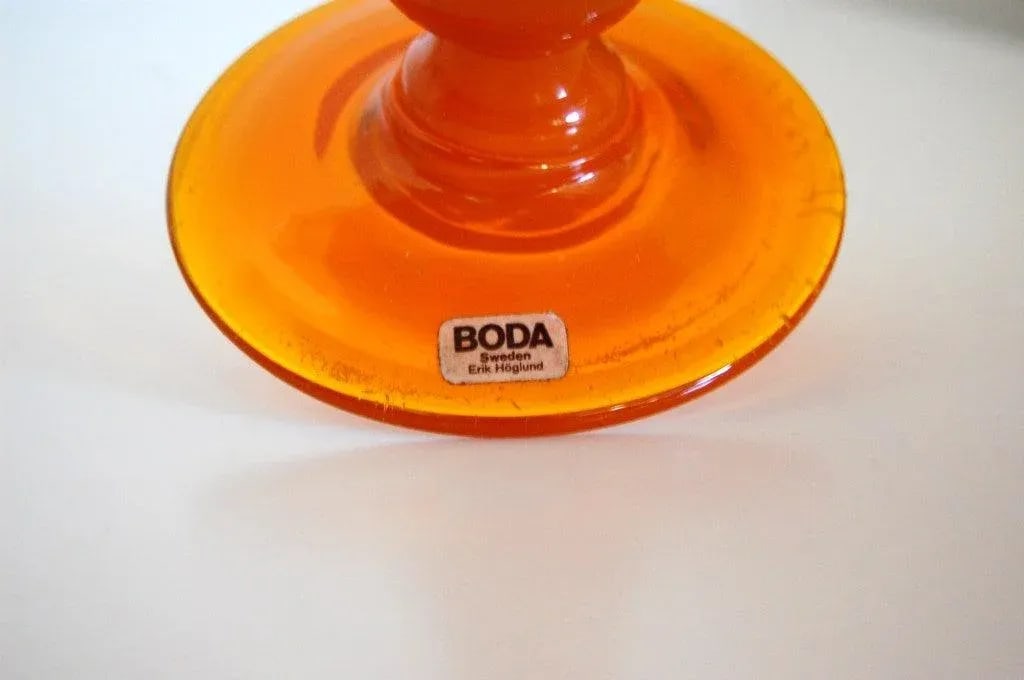 Erik Höglund Mid-Century Signed Orange Footed Art Glass Vase for Boda C. 1960s - 5