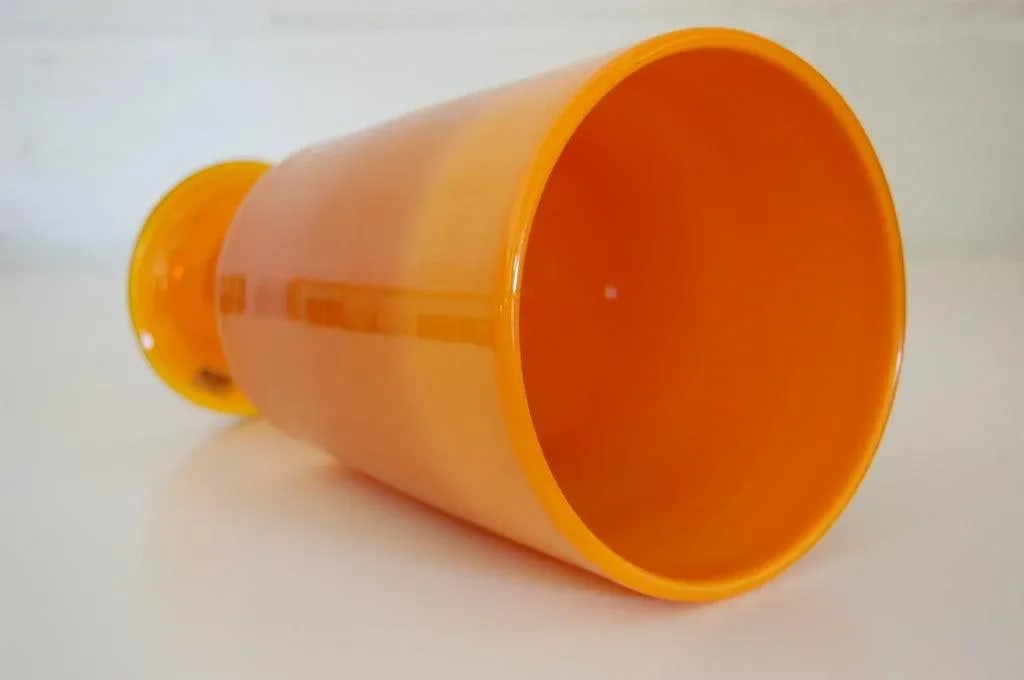 Erik Höglund Mid-Century Signed Orange Footed Art Glass Vase for Boda C. 1960s - 6