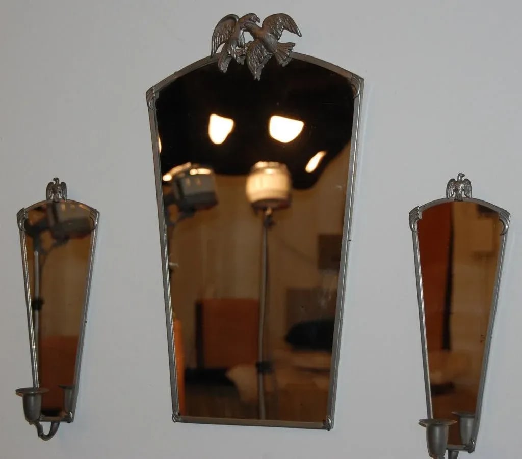 Vintage Swedish Pewter Eagle Mirror and Sconces by Svenskt Tenn - 3