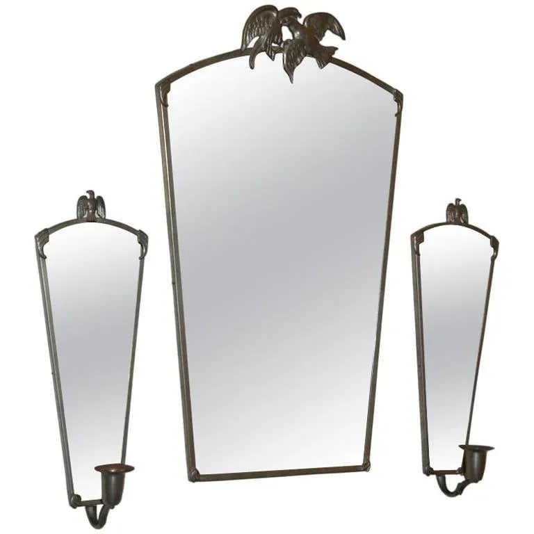 Vintage Swedish Pewter Eagle Mirror and Sconces by Svenskt Tenn - 9