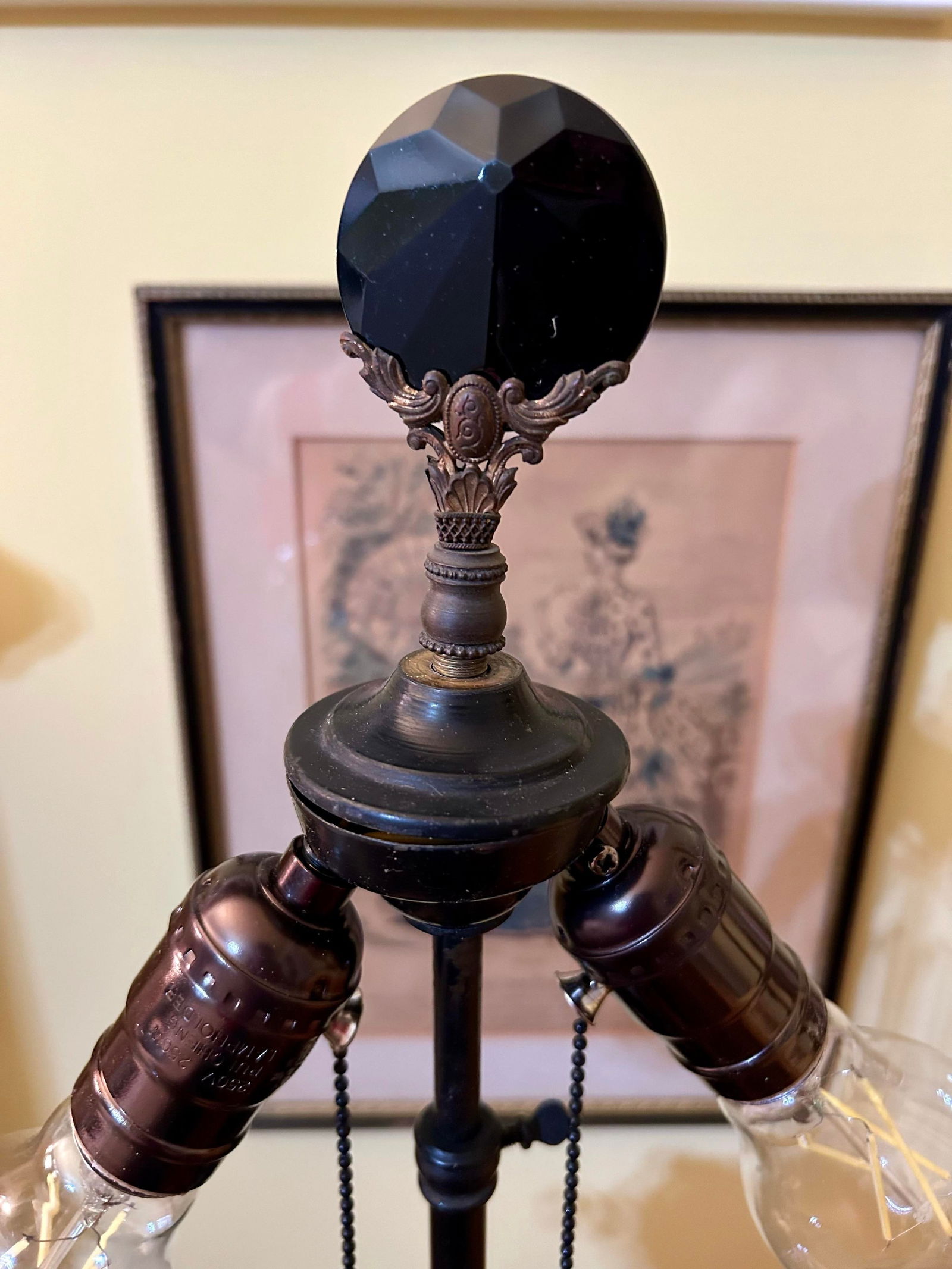 1850's Spanish Influenced Design Copper Oil Lamp Encased With Scrolled, Black Cast Iron - 4