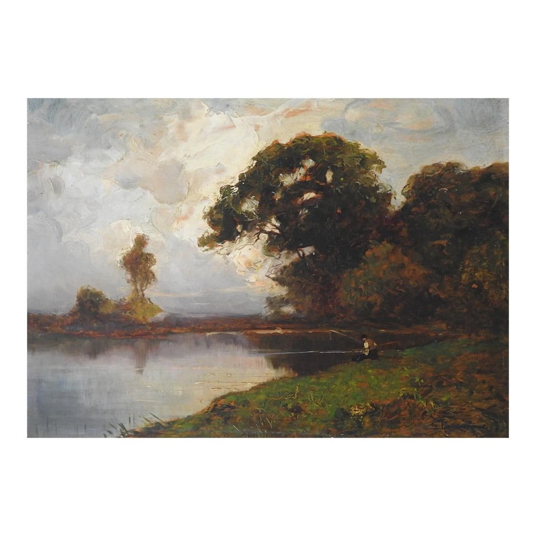 Late 19th Century Barbizon School Landscape With Fisherman Painting (1 of 8)